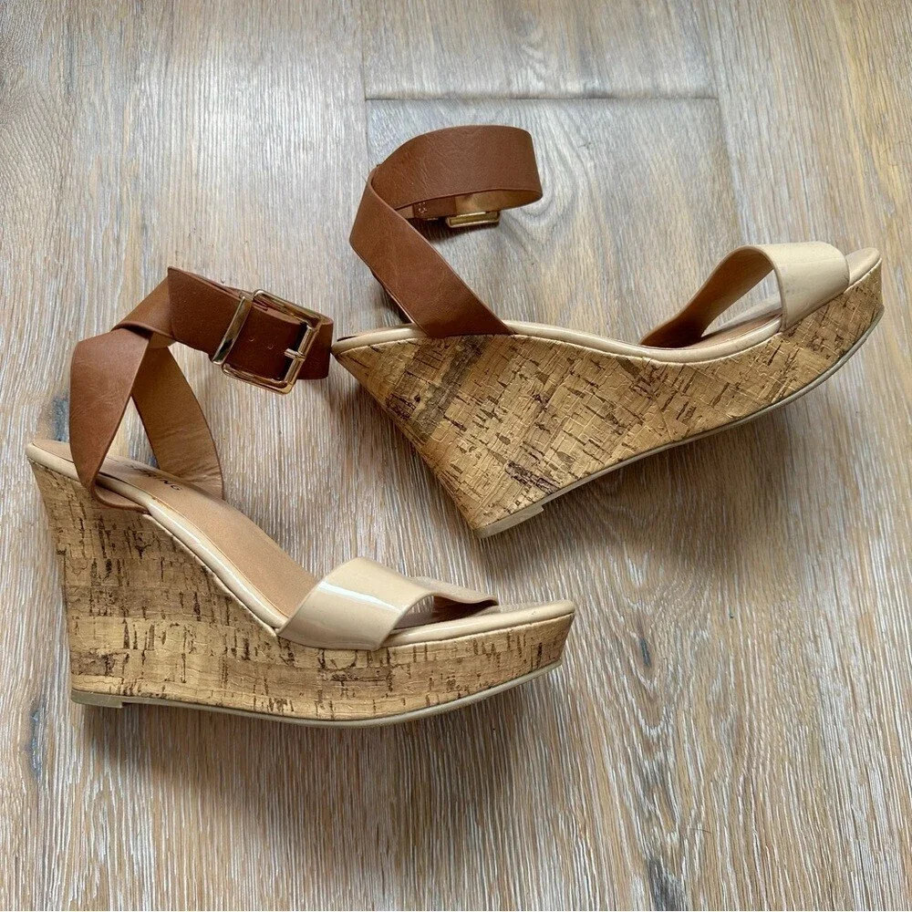 Call It Spring Beige Cork Wedge Sandals - Size 6.5